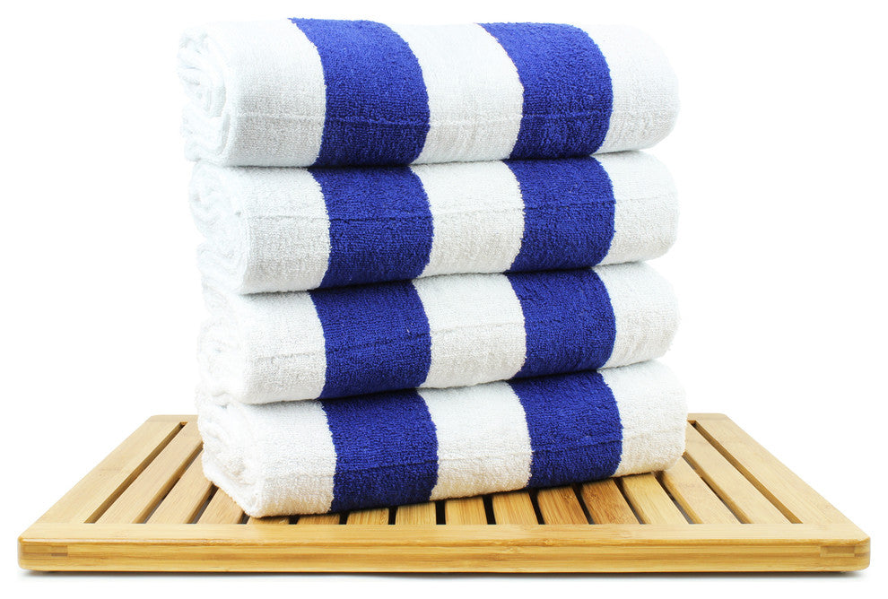 100%  Cotton Pool Beach Towel, 30x70 Inches, Set of 4, Cabana,  Blue