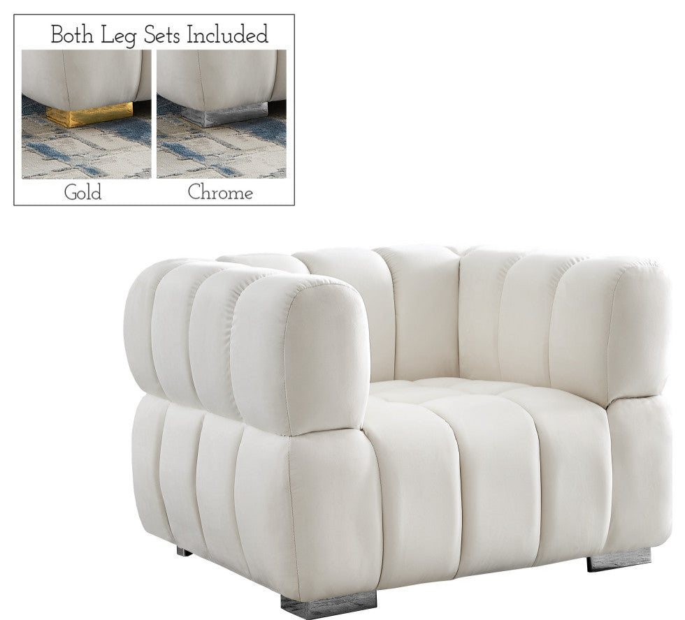 Gwen Velvet Upholstered Chair, Cream, Chair