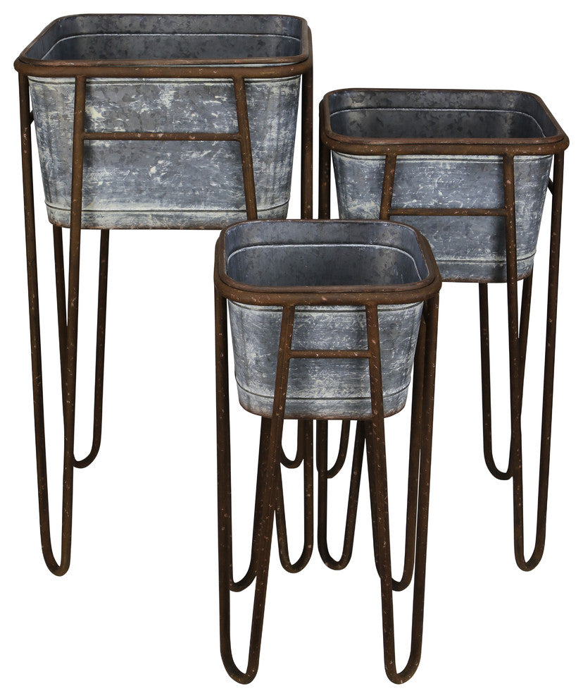 Set Of 3 Metal Bin With Removable Stand