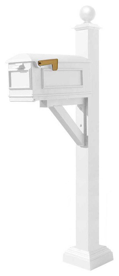 Westhaven System-Lewiston Mailbox, Square Collar, Large Ball Finial, White