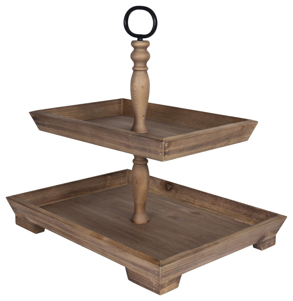 Two Tiered Wooden Serving Stand