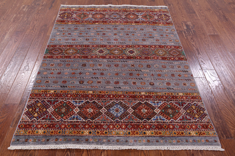 4' 10" X 6' 7" Handmade Khorjin Super Kazak Wool Rug Q11204