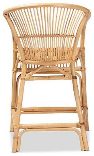 Murai Modern Bohemian Natural Brown Rattan Counter Stool
