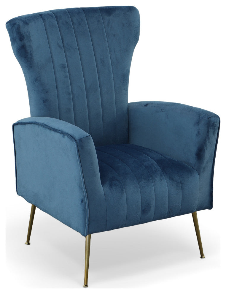 Cela Cream Velvet Upholstered Wingback Chair With Gold legs