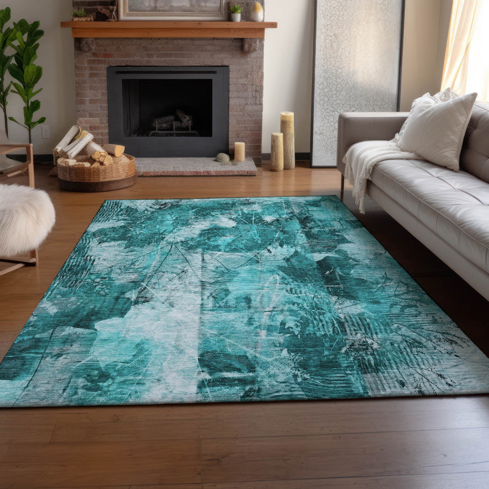Premium Machine Washable Mayfield AMF560 Teal 9' x 12' Rug