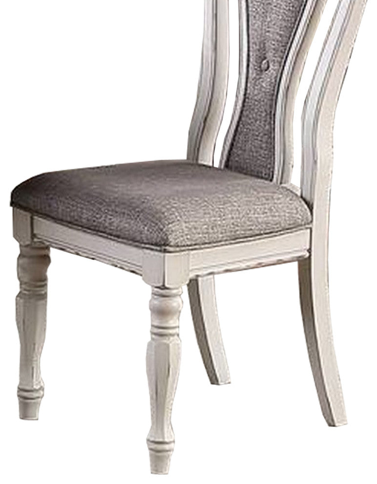 Benzara BM233110 Dining Chair With Button Tufted Backrest, Set of 2, White/Gray