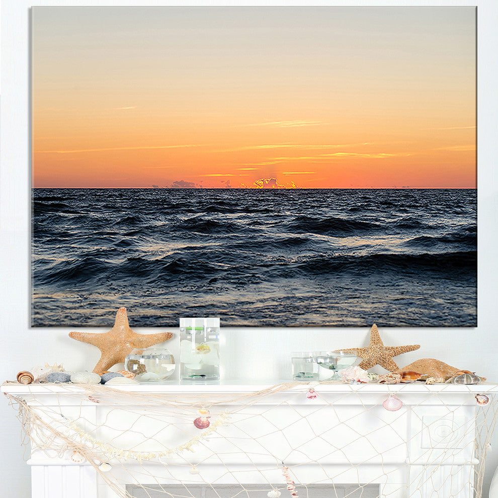 "Red Dramatic Sunset Over Beach" Seashore Canvas Print, 32"x16"