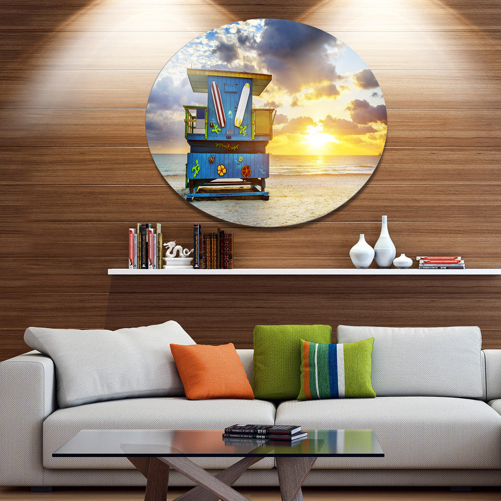 Miami South Beach Sunrise, Seashore Disc Metal Wall Art, 11"