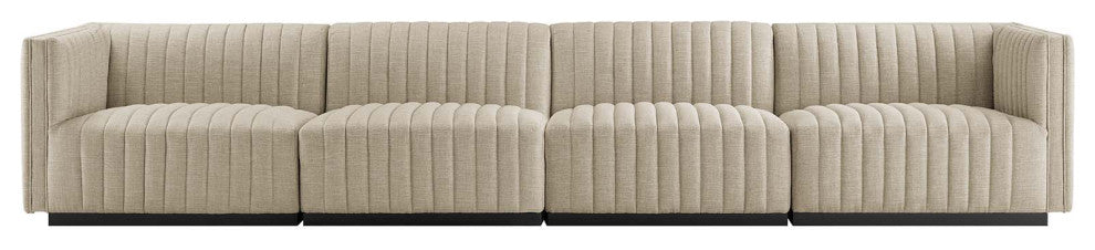 Conjure Channel Tufted Upholstered 4-Piece Sofa, Black Beige