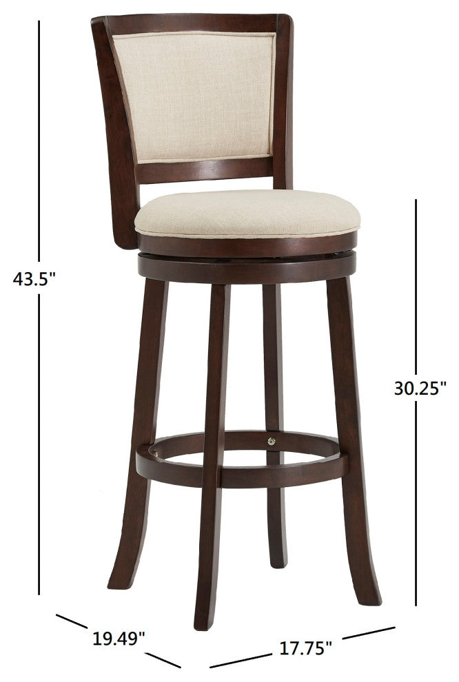 Janczy Dark Cherry Finish Beige Linen Swivel Chair, Bar Height