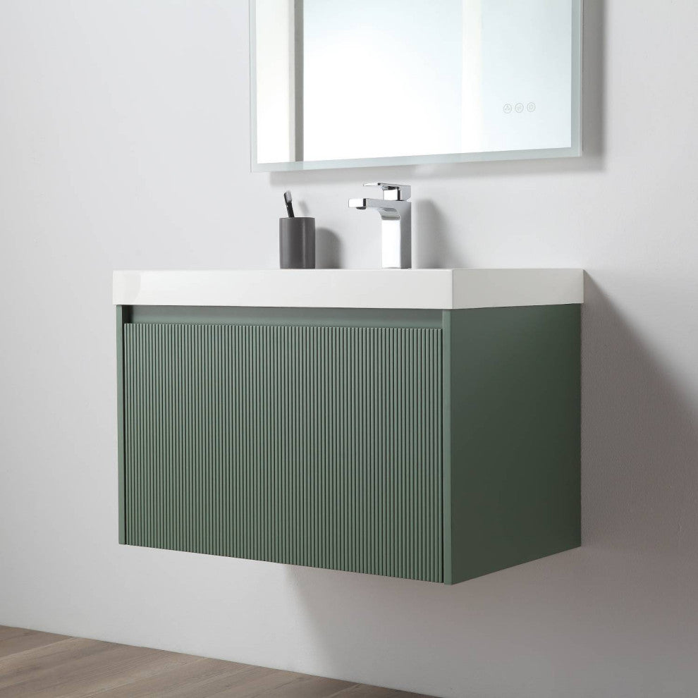 Floating Bathroom Vanity with Sink, Wall Mounted Vanity, Green, 30" W/ Sink, Side Cabinet