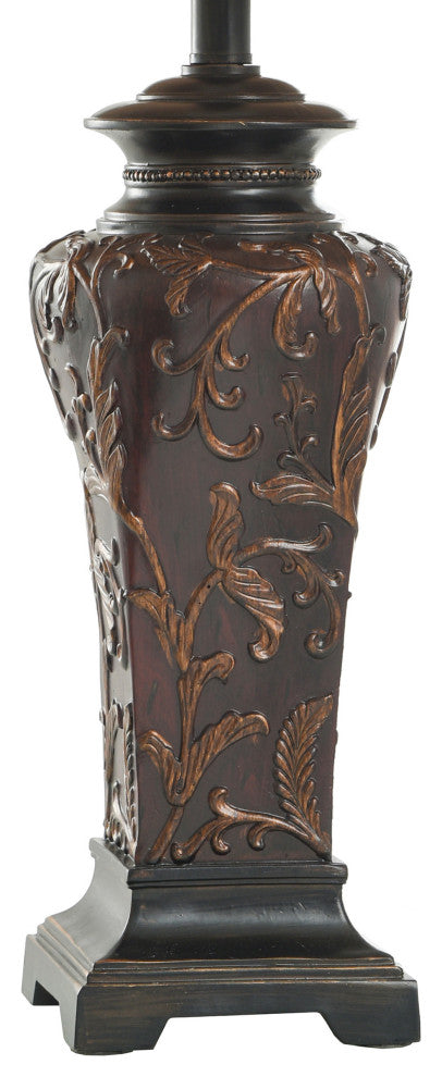 Crimson Floral Zoey Table Lamp With Trimmed Square Bell Shade