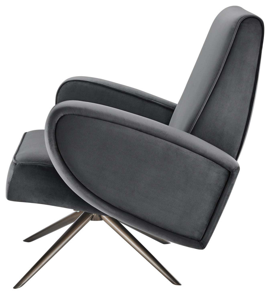 Armchair Swivel Accent Chair, Gray, Velvet, Modern, Lounge Hospitality