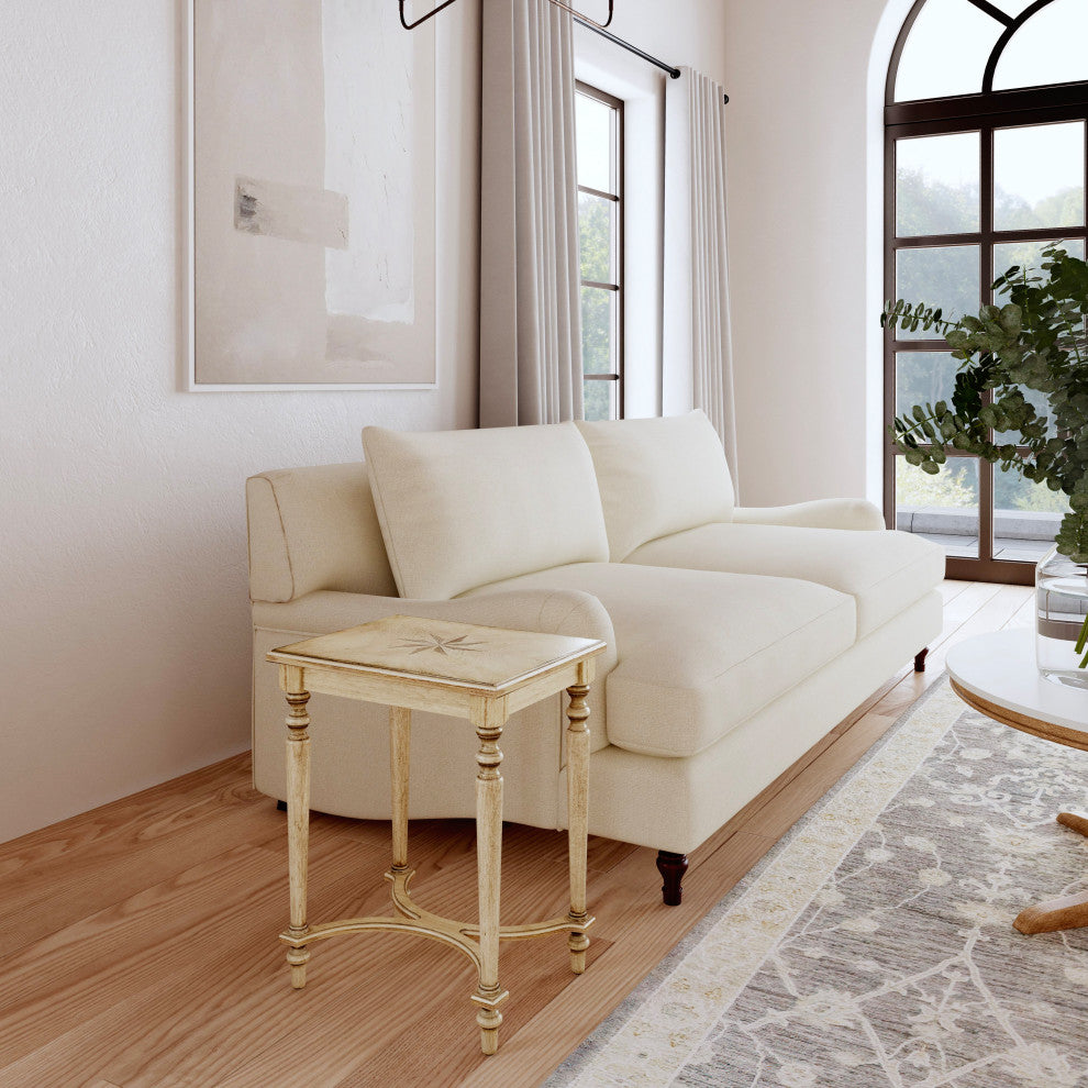 Tyler Solid Wood Inlay Accent Table, Antique Beige