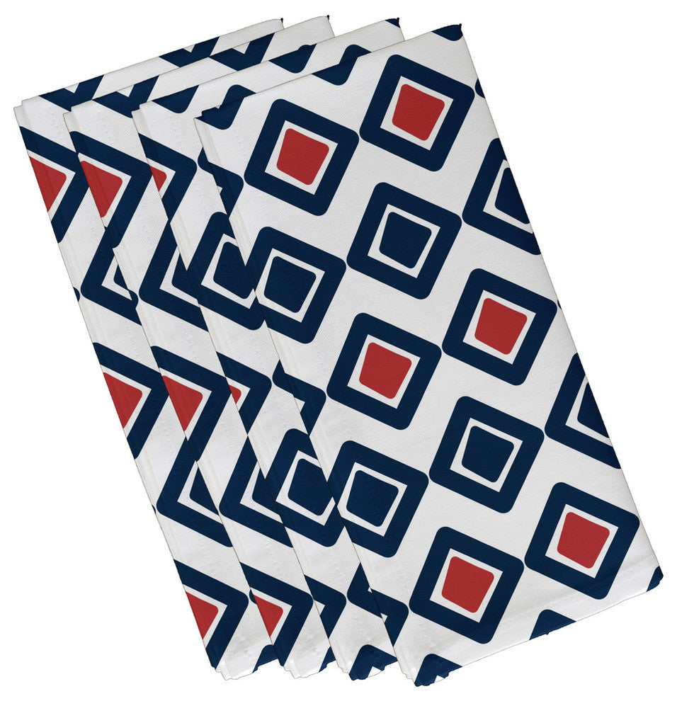 19x19", Diamond Jive 2 Geometric Print Napkin, Navy Blue, Set of 4