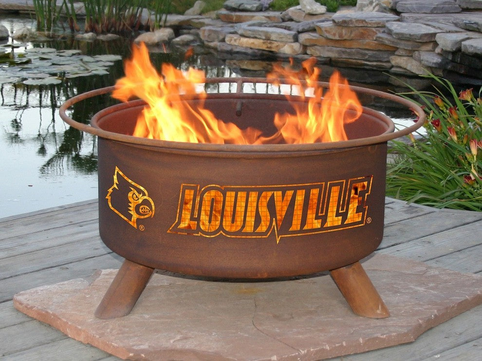 Customizable NCAA Logo Fire Pit, Rust Patina, Louisville