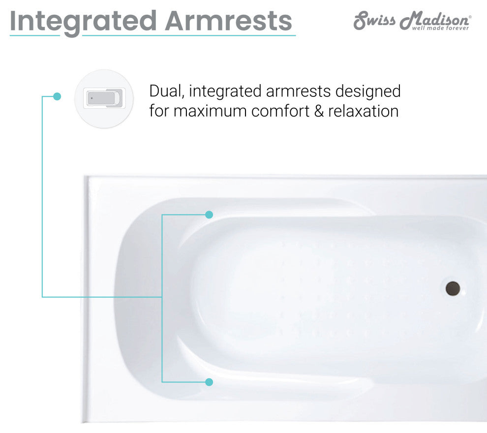 Ivy Alcove Soaking Bathtub With Apron Skirt, 60"x30", Right Hand Drain
