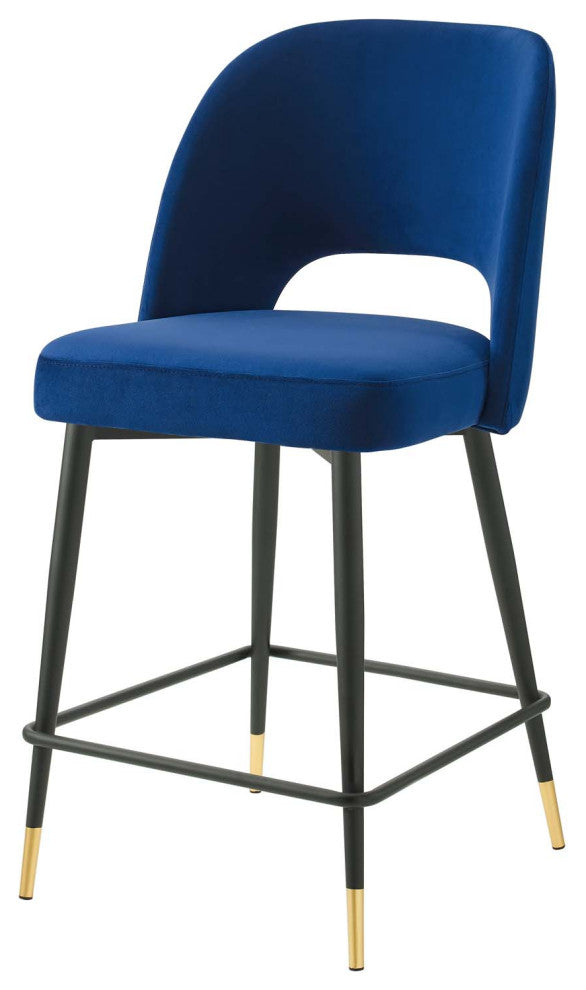 Counter Stool Chair, Velvet, Metal, Blue Navy, Modern, Bar Pub Bistro Restaurant