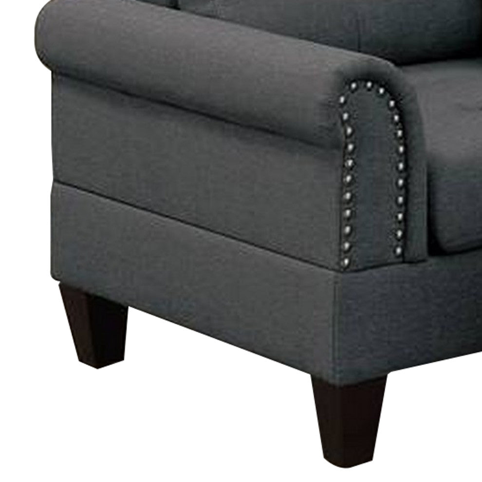 Benzara BM268876 3 Piece Sectional Sofa With Ottoman/Tufted Details, Dark Gray