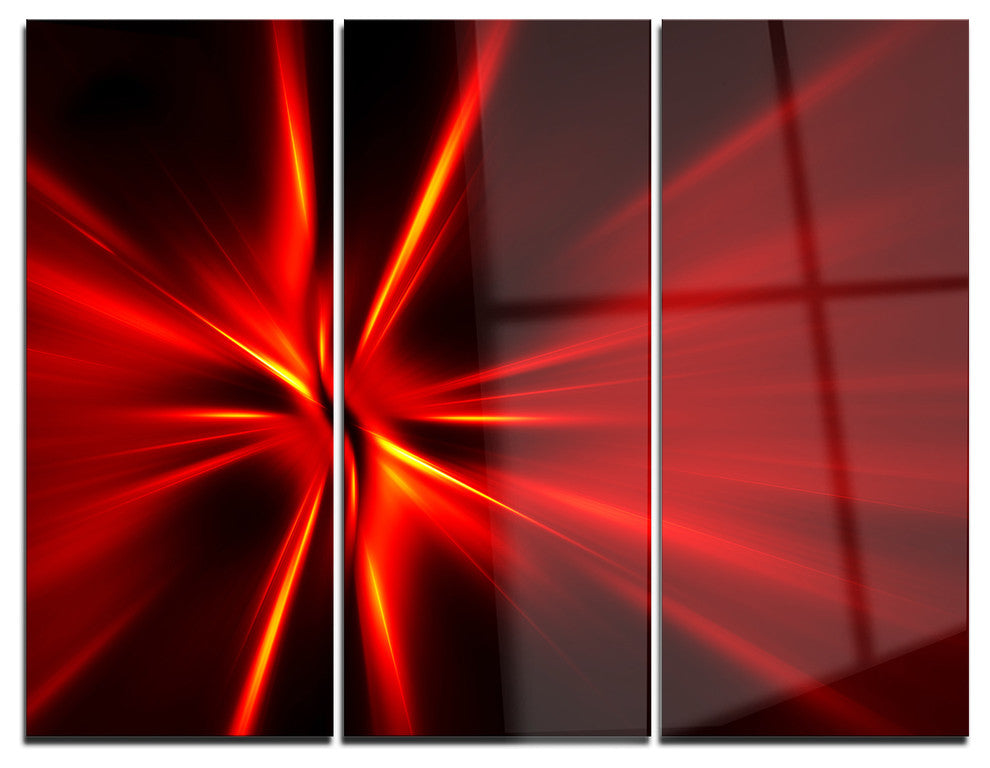 "Red and Yellow Rays" Digital Metal Wall Art, 3 Panels, 36"x28"