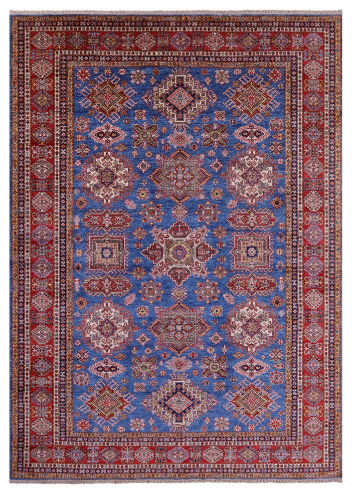 8' 10" X 12' 5" Geometric Super Kazak Handmade Wool Rug Q9525