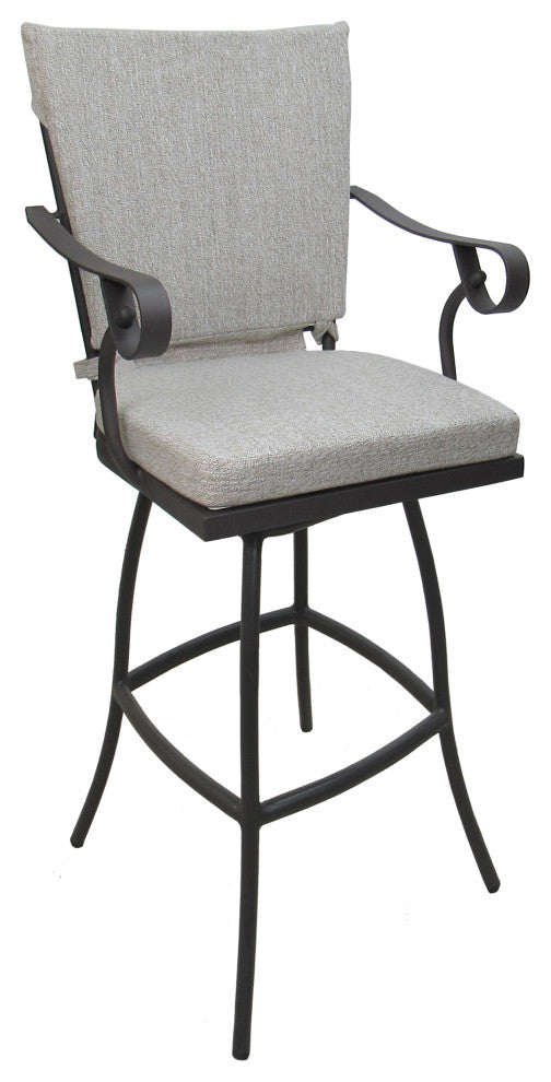 Outdoor Patio Swivel Bar Stool Jamey with Arms, White Linen - Gray, 30"
