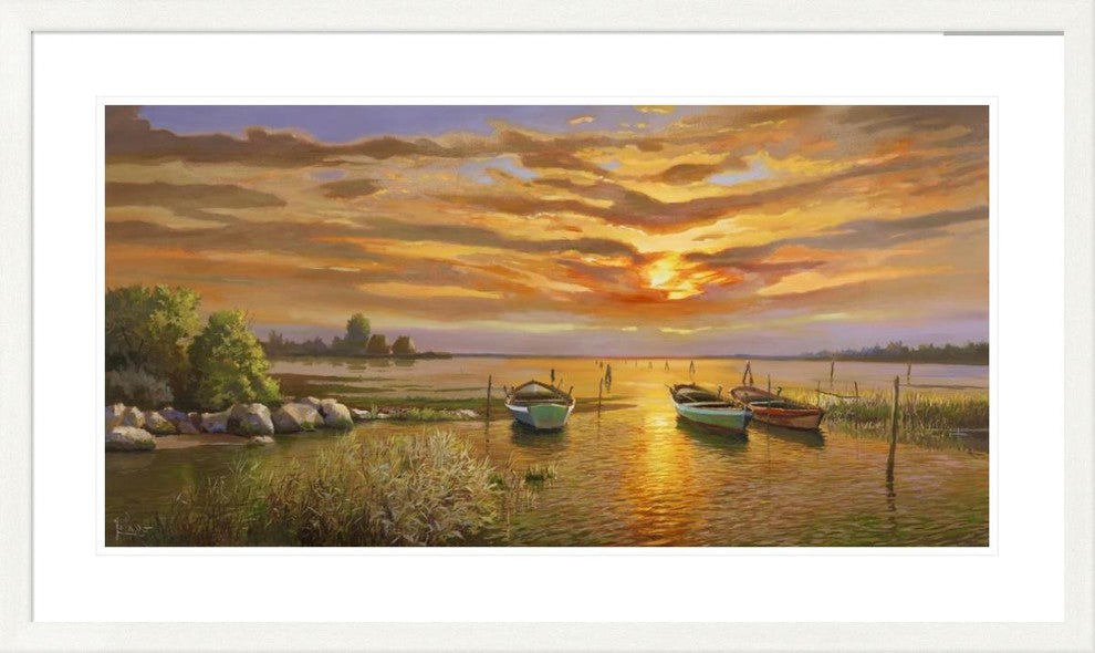 "Laguna al Tramonto" Framed Digital Print by Adriano Galasso, 45x27"