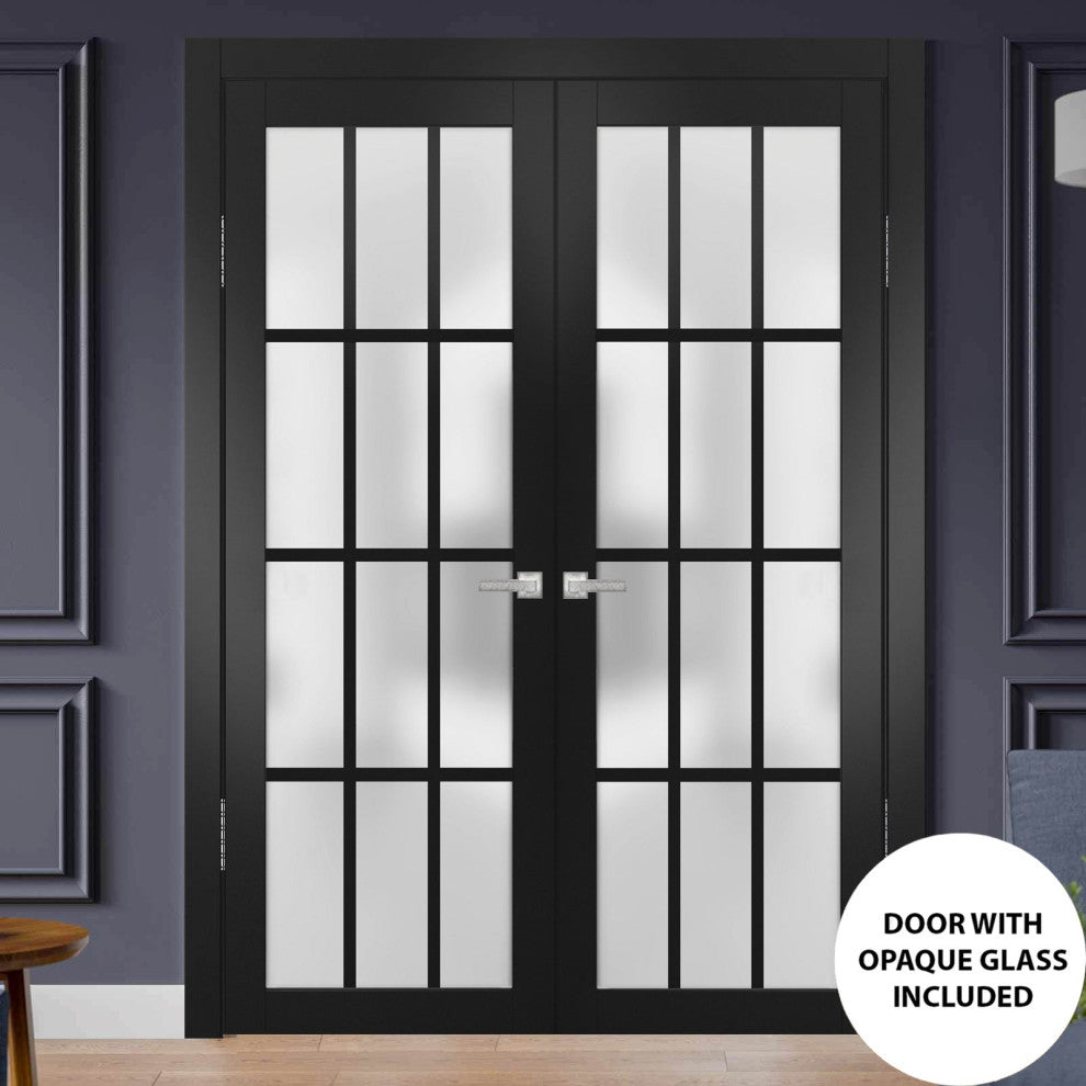 Interior French Double Frosted Glass Doors | Felicia 3312 Matte Black  -36x80