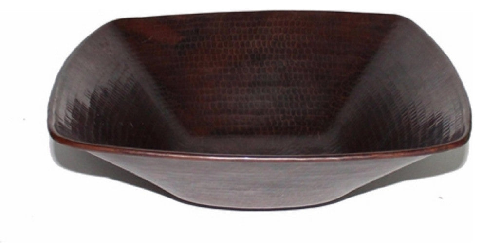 15" Square Copper Vessel Bathroom Sink in Aged Copper with Grid Drain