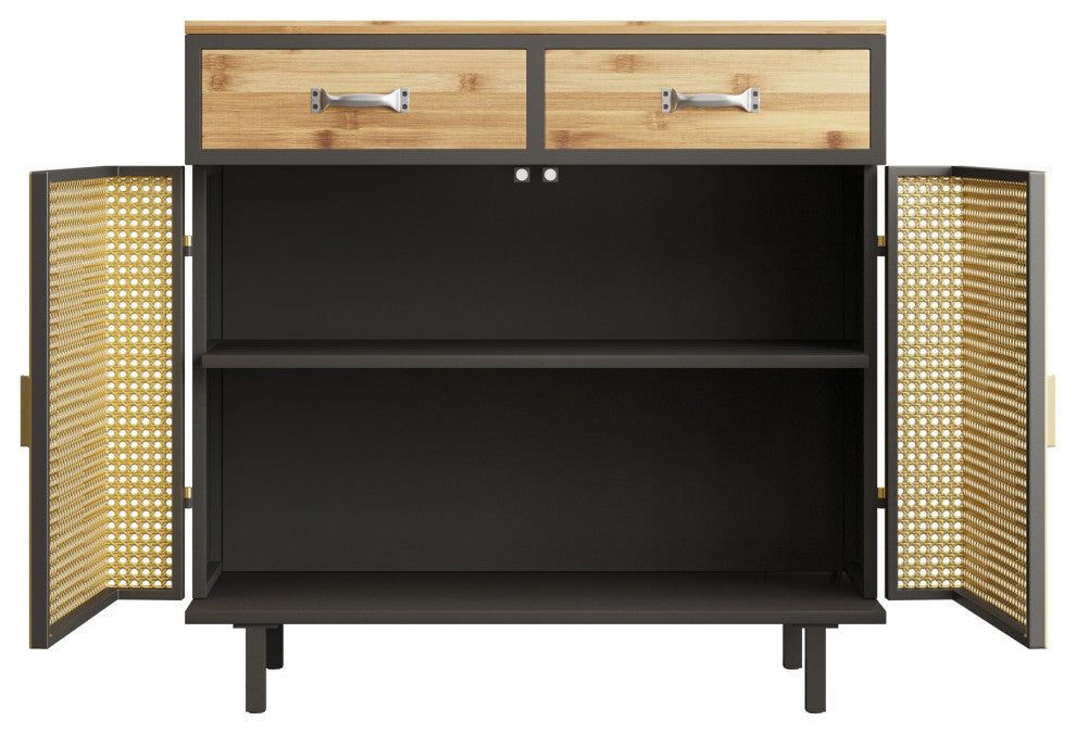 32" Tall Metal 2-door Accent Cabinet with 2-drawer, Gold