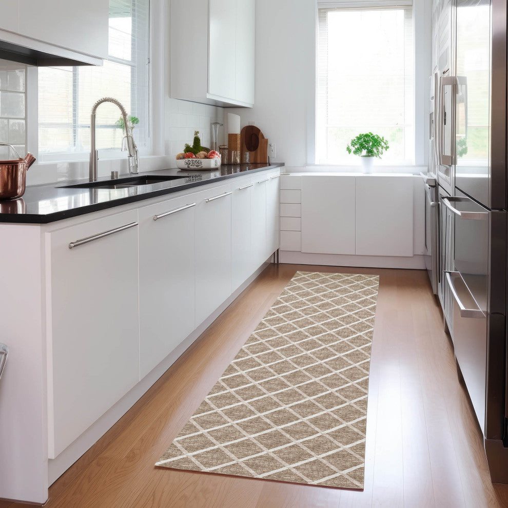 Indoor/Outdoor York YO1 Taupe Machine Washable 2'3" x 12' Rug