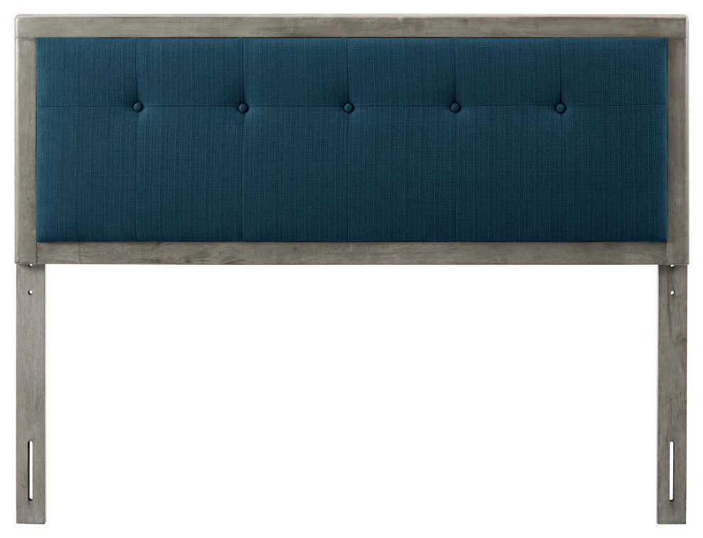 Tufted Headboard, King Size, Wood, Fabric, Gray Navy Blue, Modern