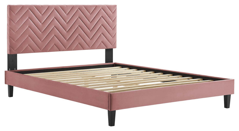 Leah Chevron Tufted Performance Velvet King Platform Bed, Dusty Rose