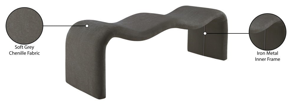 Willow Upholstered Bench, Grey, Chenille Fabric