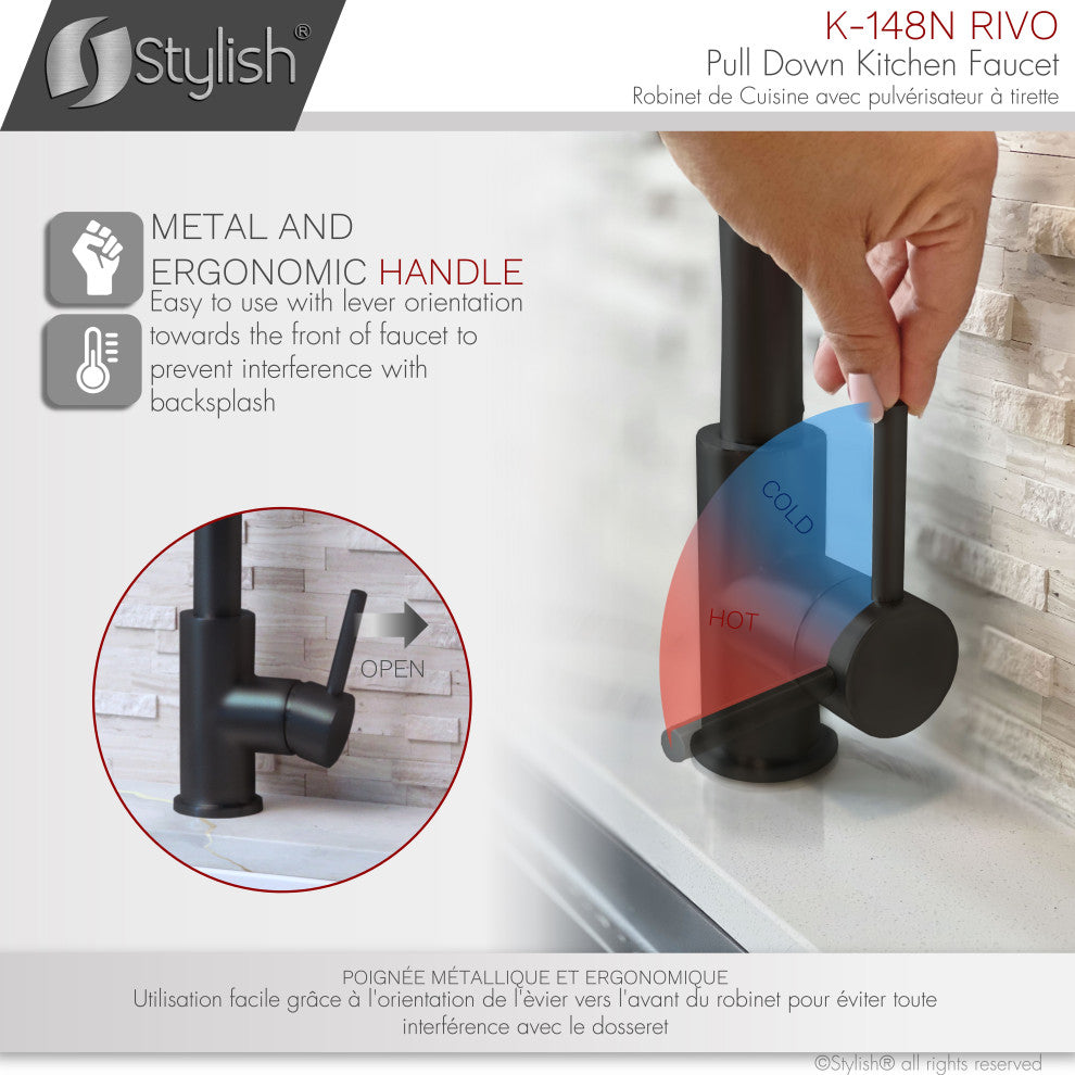 STYLISH Single Handle Pull-Down Dual Mode Kitchen Faucet Stainless Steel/Black