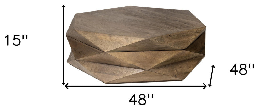 48" Brown Solid And Manufactured Wood Hexagon Coffee Table