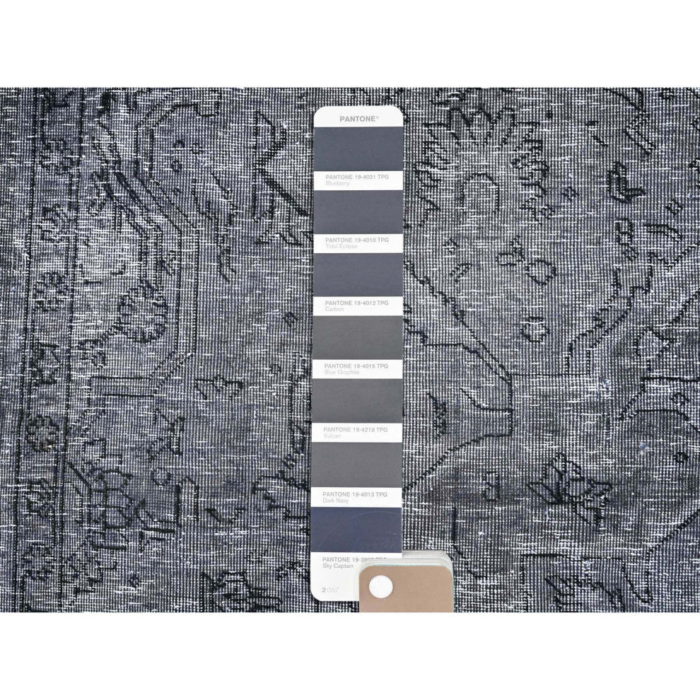 Slate Gray, Worn Wool, Hand Knotted, Vintage Persian Tabriz Rug, 6'6"x9'6"