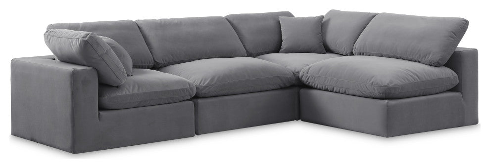 Comfy Upholstered L-Shaped Modular Sectional, Grey, 4-Piece: 2 Armless Chair, 2 Corner Chair, Velvet