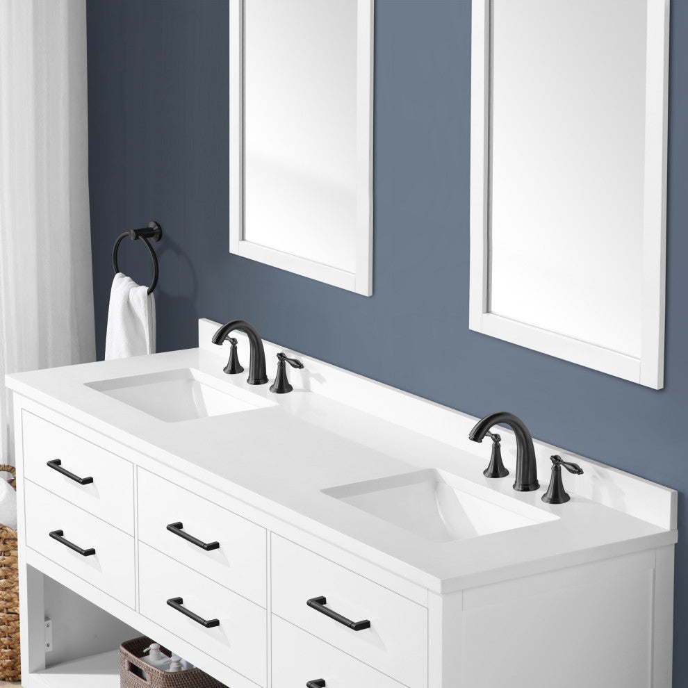Ove Decors Rider 72" Double Sink Bathroom Vanity, White With Black Hardware