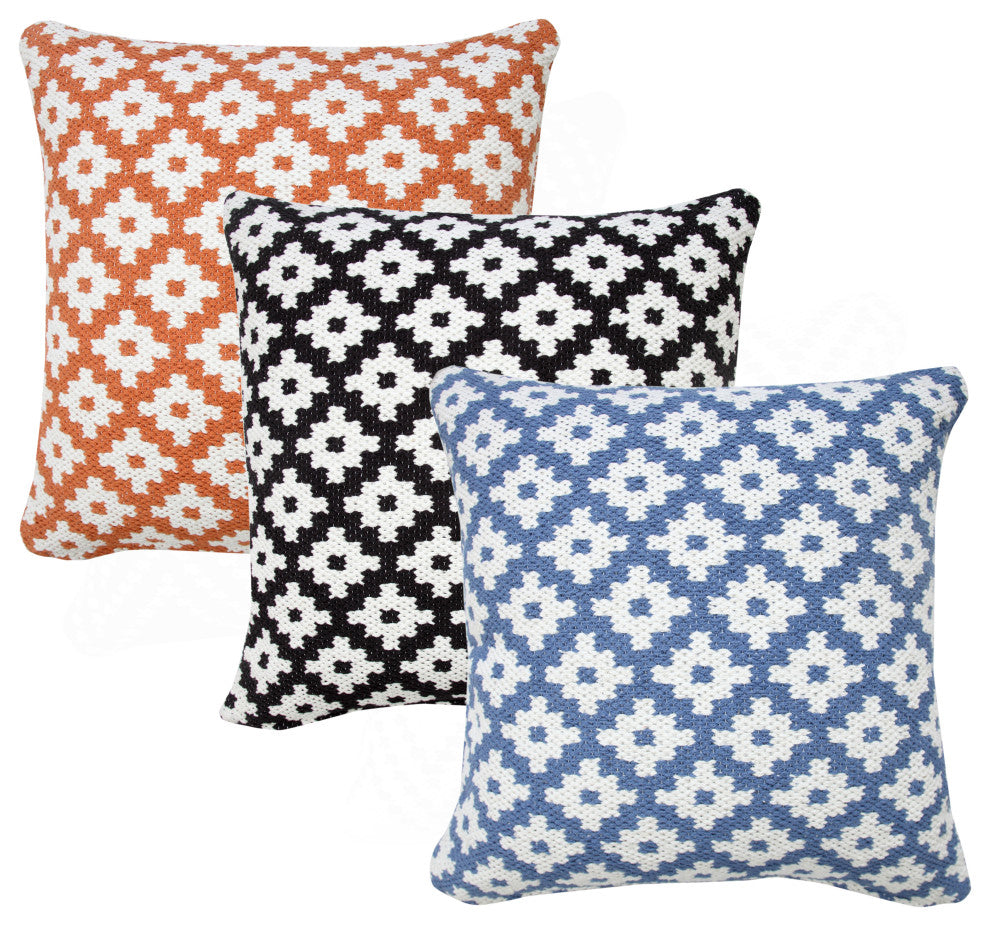 Ox Bay Machine-Made Orange/White Diamond Cotton Blend Pillow Cover, 20"x20"