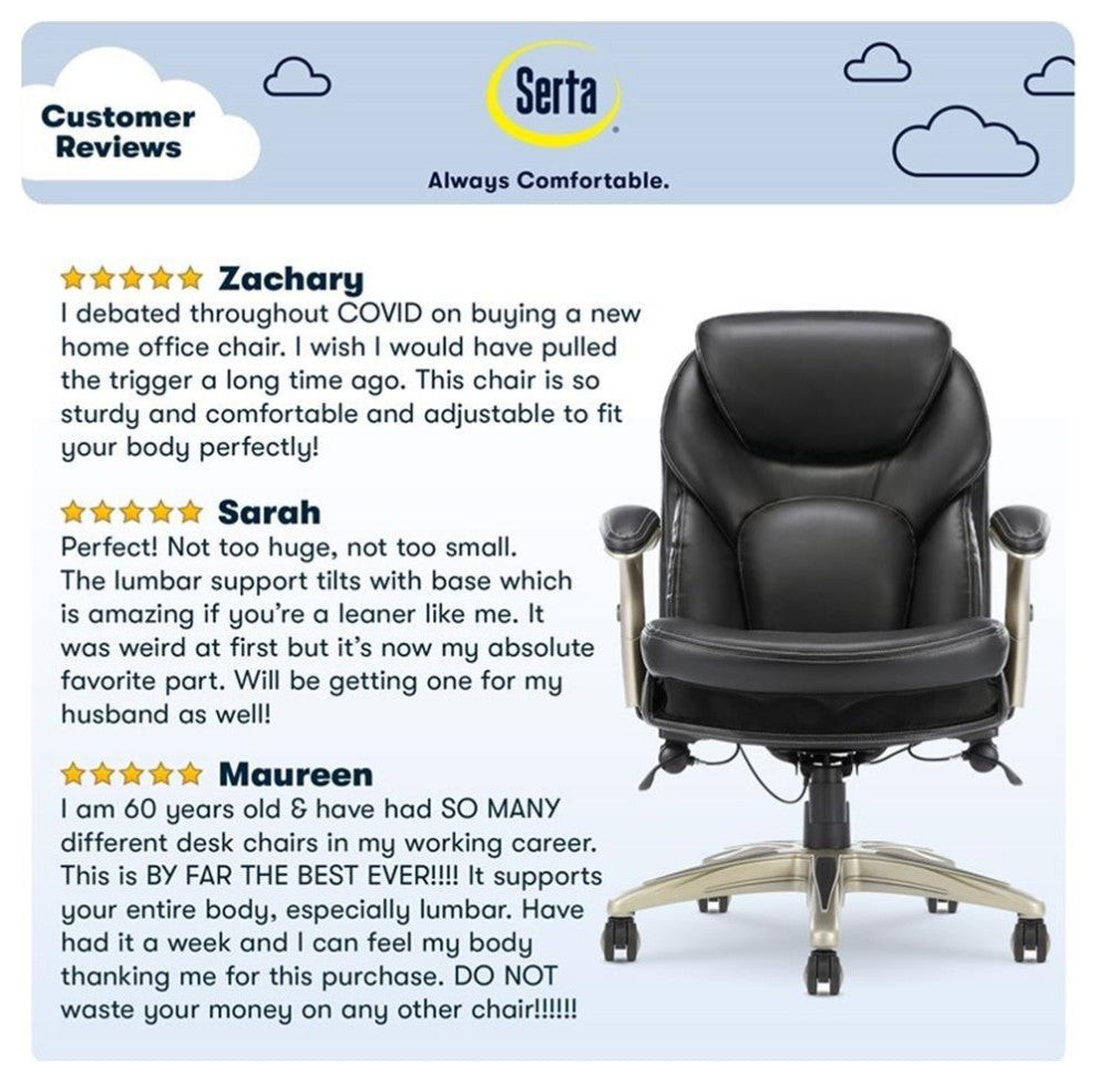 Serta Claremont Back in Motion Office Chair in Black Bonded Leather