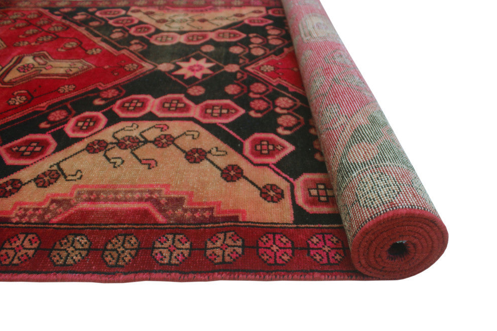 Fine Vintage Distressed Danielys Red/Charcoal Runner, 3'5x9'10