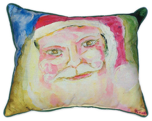 Pair of Betsy Drake Santa Face Large Indoor/Outdoor Pillows 18x18