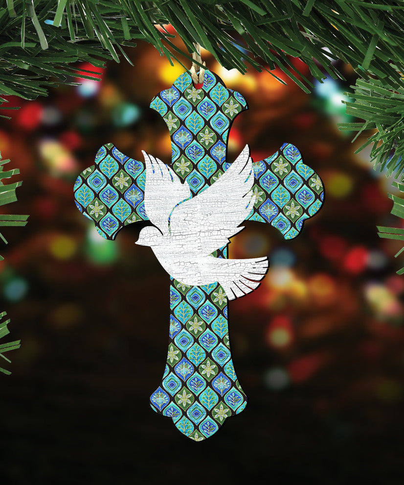 White Doves Cross Ornament