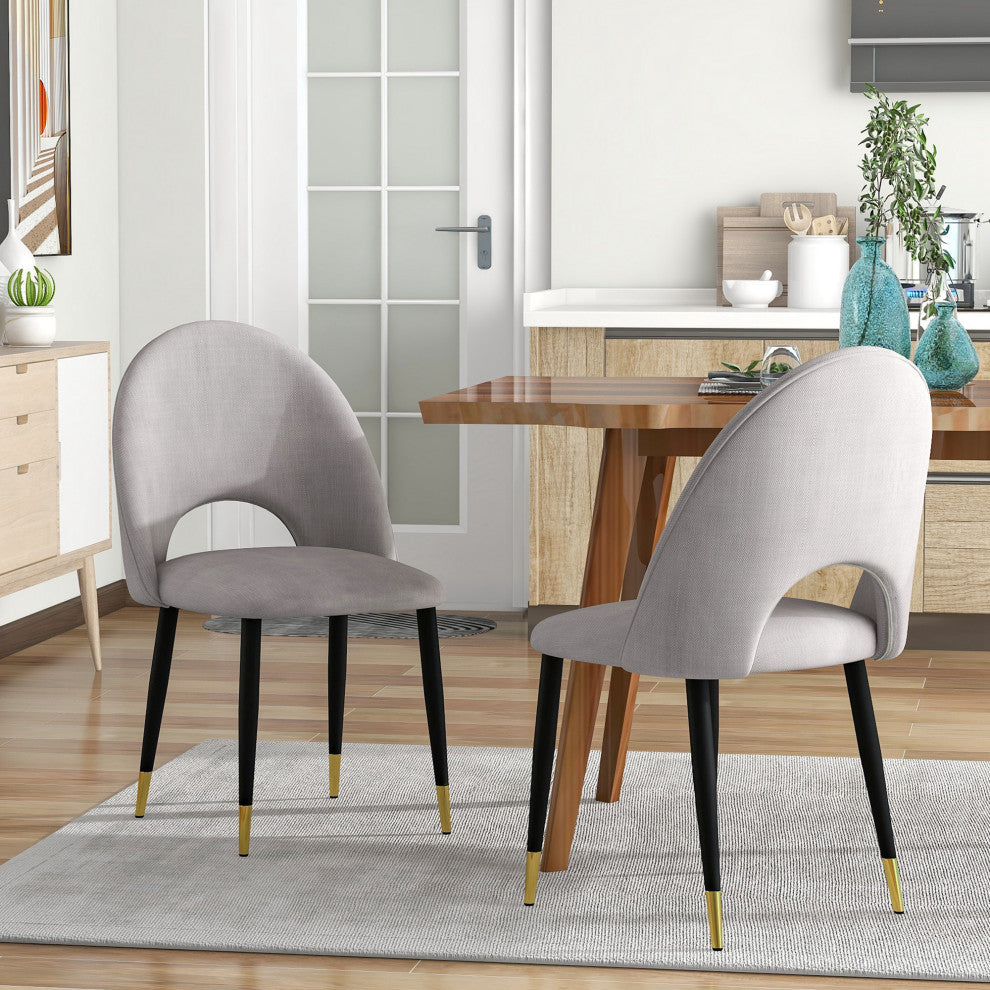 2-set Nordic Style Meta Dining Chairs, Metal Legs, Beige