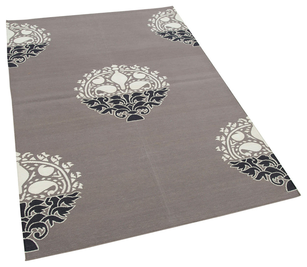 Rug N Carpet - Handmade Wool 3' 7'' x 5' 5'' Modern Design Dhurrie Kilim Rug