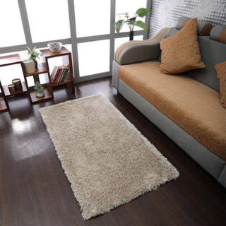 HAND TUFTED SHAG POLYESTER ECO-FRIENDLY AREA RUGS, Ivory Color, Solid Design
