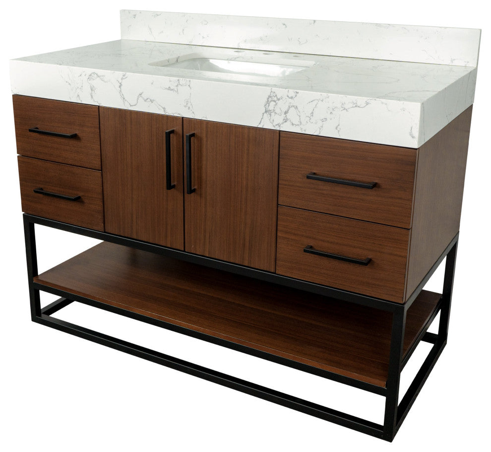 Ellis 48" Bathroom Vanity, Walnut, Top: Engineered Marble