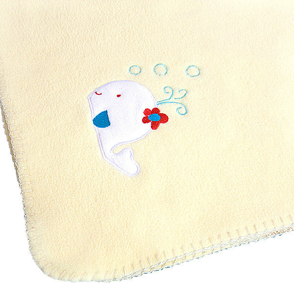 White Whale - Yellow Applique Coral Fleece Baby Throw Blanket (29.5"-39.4")