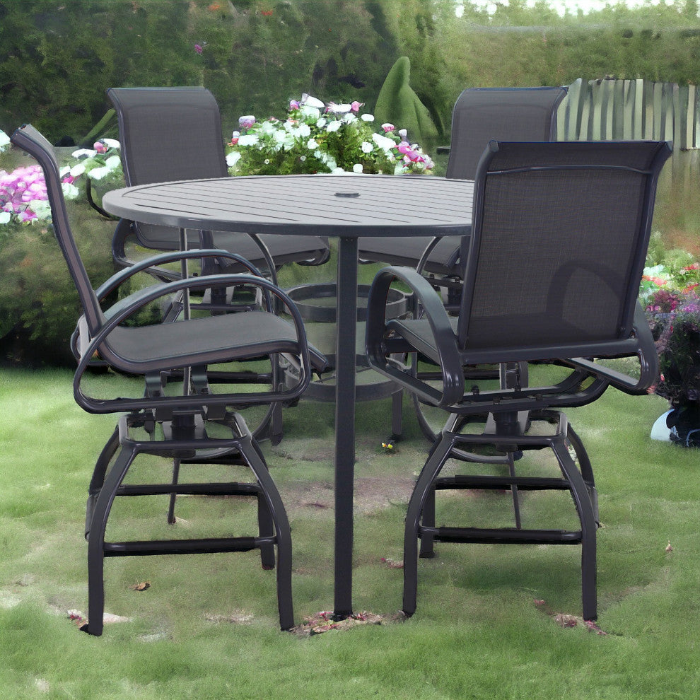 Courtyard Casual Santa Fe 5-Piece 48" Round Balcony Height Dining Set, Dark Gray